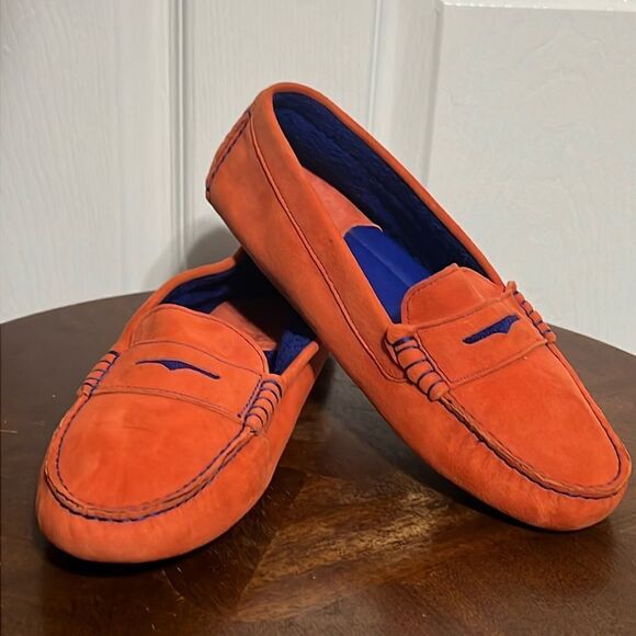 🔥 Johnston & Murphy Womens Orange Slip On Loafer Driving Shoes Sz 6.5 - PERFECT - Picture 1 of 11